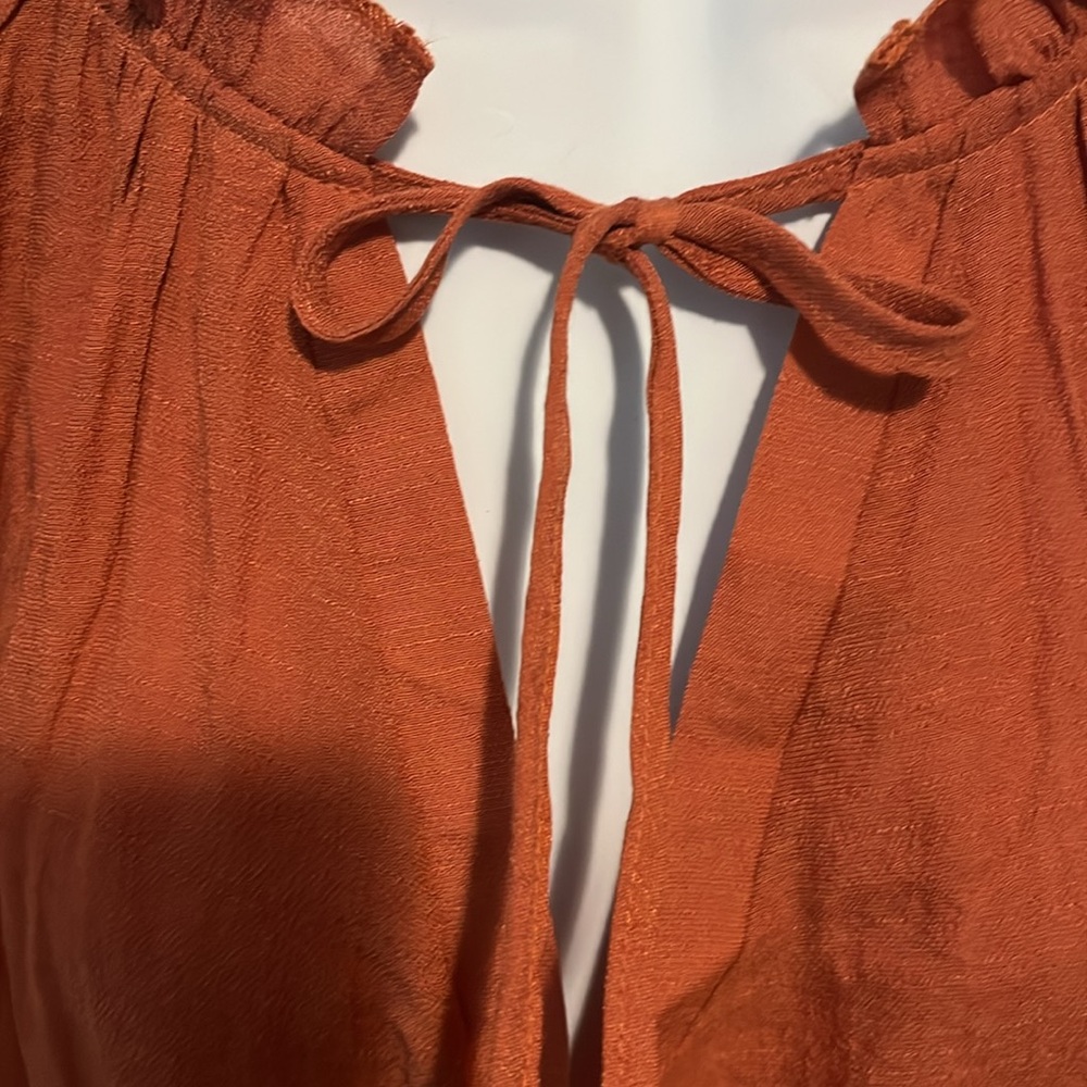 Rust Puff Sleeve Ruched Tunic - Picture 4 of 8